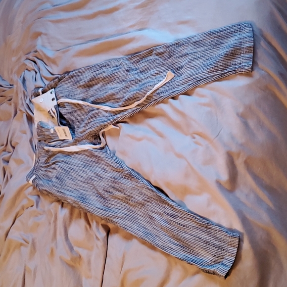 NWT Free People indigo cotton belted striped pants sz 0 small - Picture 3 of 11